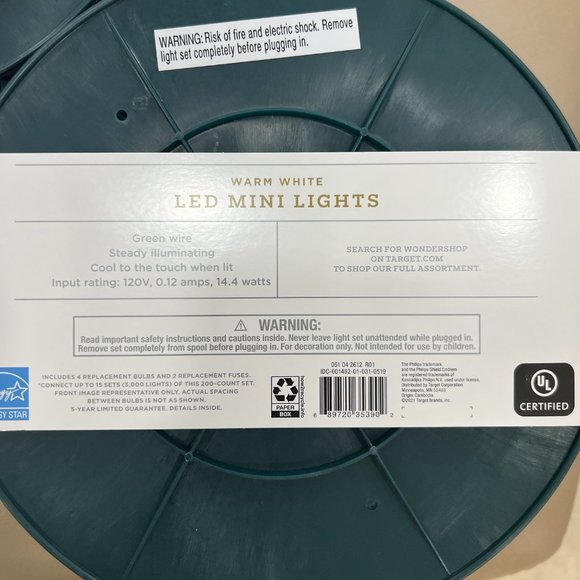 200ct LED Smooth Mini Christmas String Lights Warm White with Green Wire - Picture 5 of 5